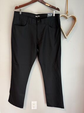 Michael Brandon Mens Poly Casual Pants Slim Straight Low Rise 36x30 Black